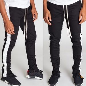 Striped Skinny Twill Pants w/ Ankle Zipper Detail